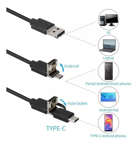 Camara Endoscopica 3 En 1 Usb 2.0, 5 Metros, 5.5 Mm Led Ip67